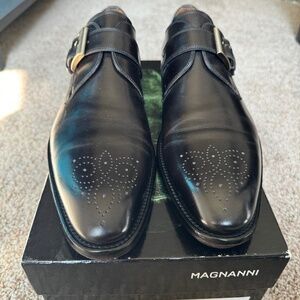 MAGNANNI GREY (CHARCOAL) MEDALLION PLAIN TOE MONK STRAP - 10